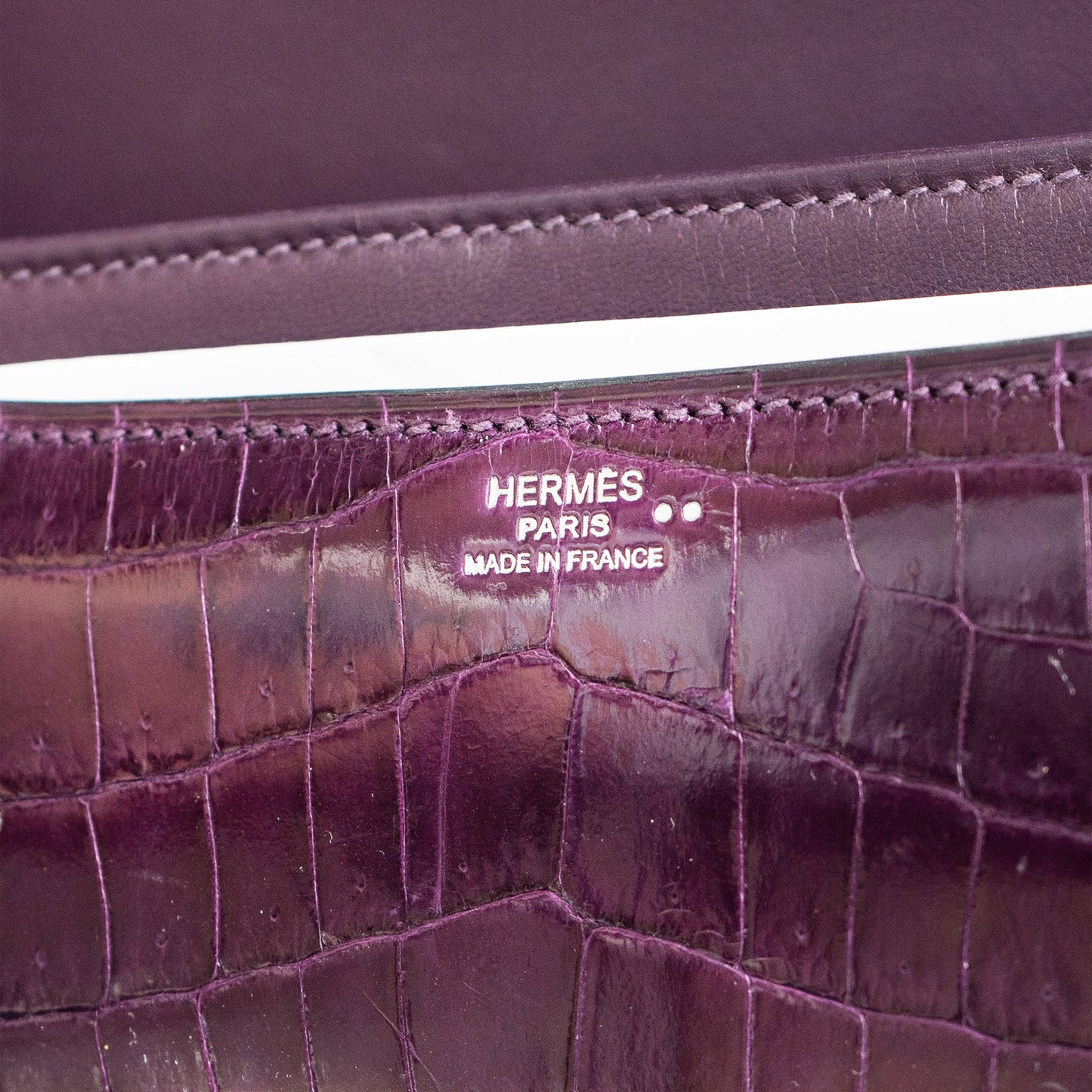 Hermes Amethyst Shiny Niloticus Crocodile Constance Handbag