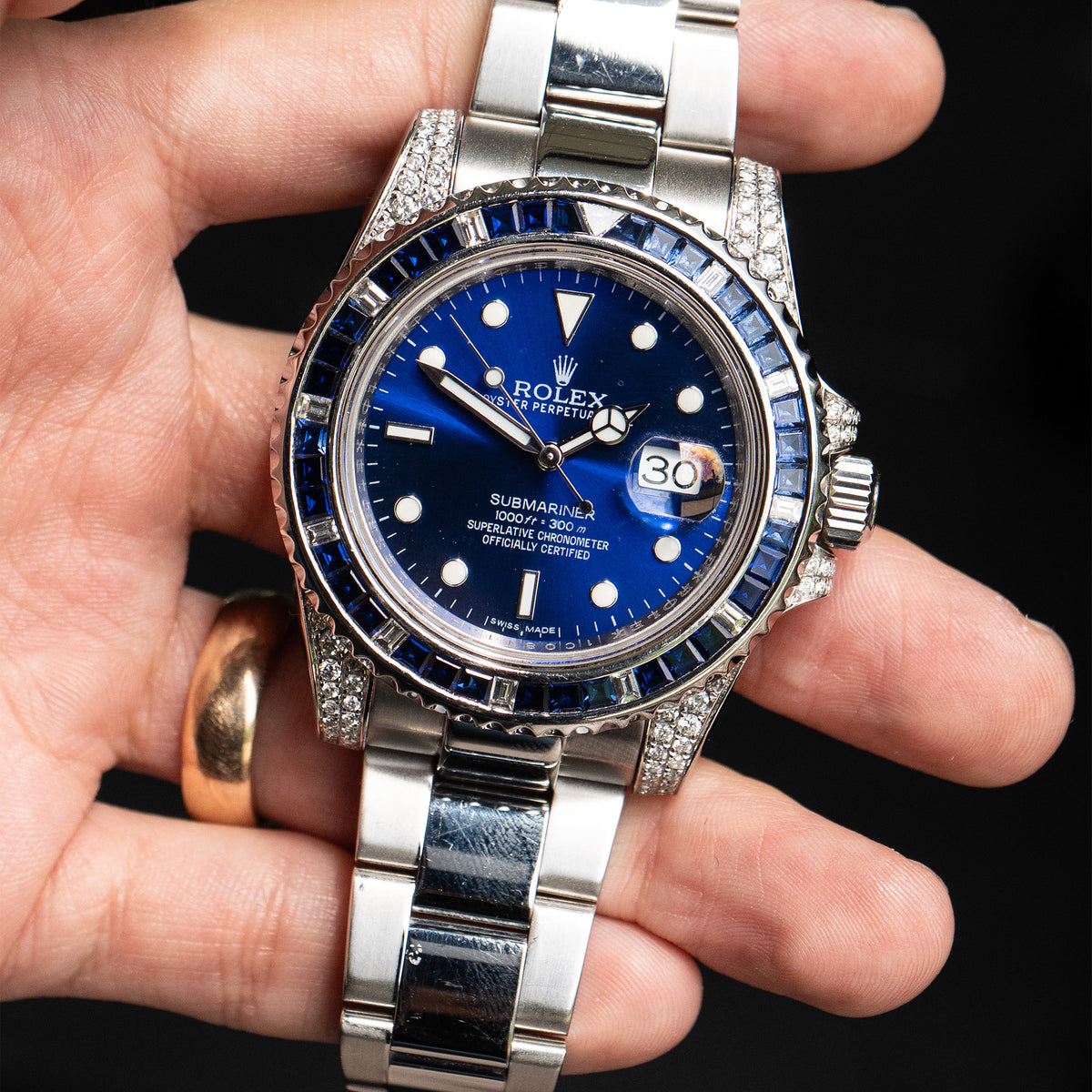 Pre-Owned Rolex 116610LN Submariner Custom Diamond & Sapphire Stainless Steel Watch