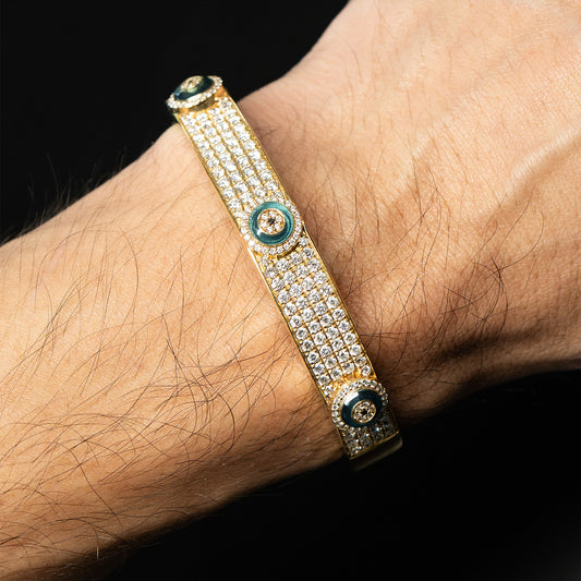 18k Yellow Gold Evil Eye Diamond Bangle Bracelet