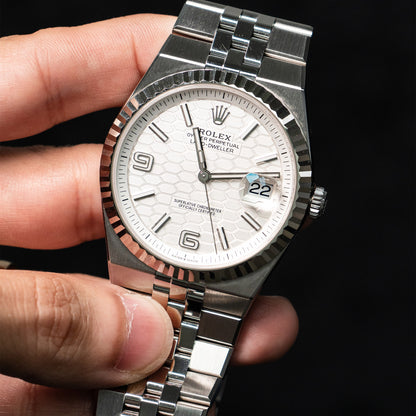 Pre-Owned Rolex 127334 Land-Dweller White Dial Stainless Steel Watch Full Set