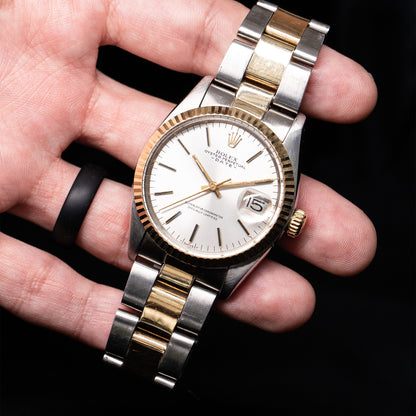 Rolex 1505 Oyster Perpetual Date 34mm Silver Dial Two Tone Watch