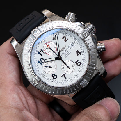 Breitling a13370 Super Avenger White Dial Stainless Steel Watch
