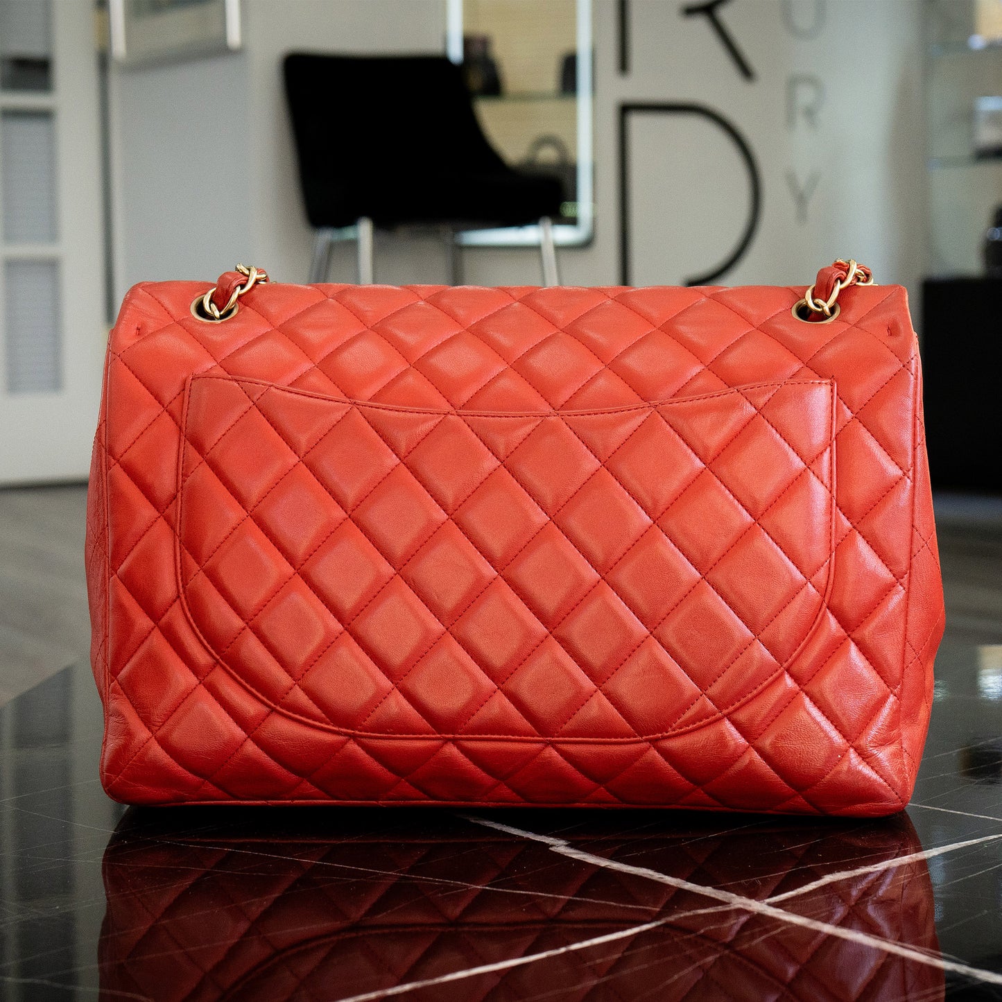 Chanel Classic Flap Red Lambskin Leather Gold-tone Hardware