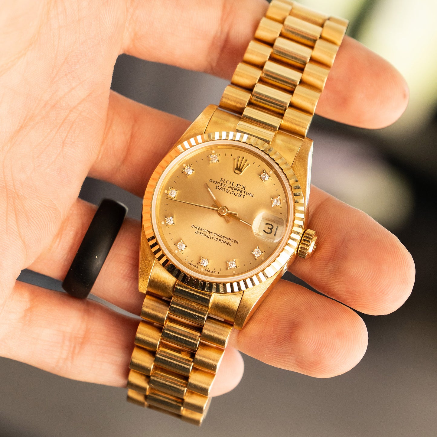 Rolex 68278 Datejust 31 Diamond Dial Yellow Gold Presidential Watch