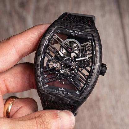 Franck Muller Vanguard Seven Days Skeleton Carbon Watch Box and Papers