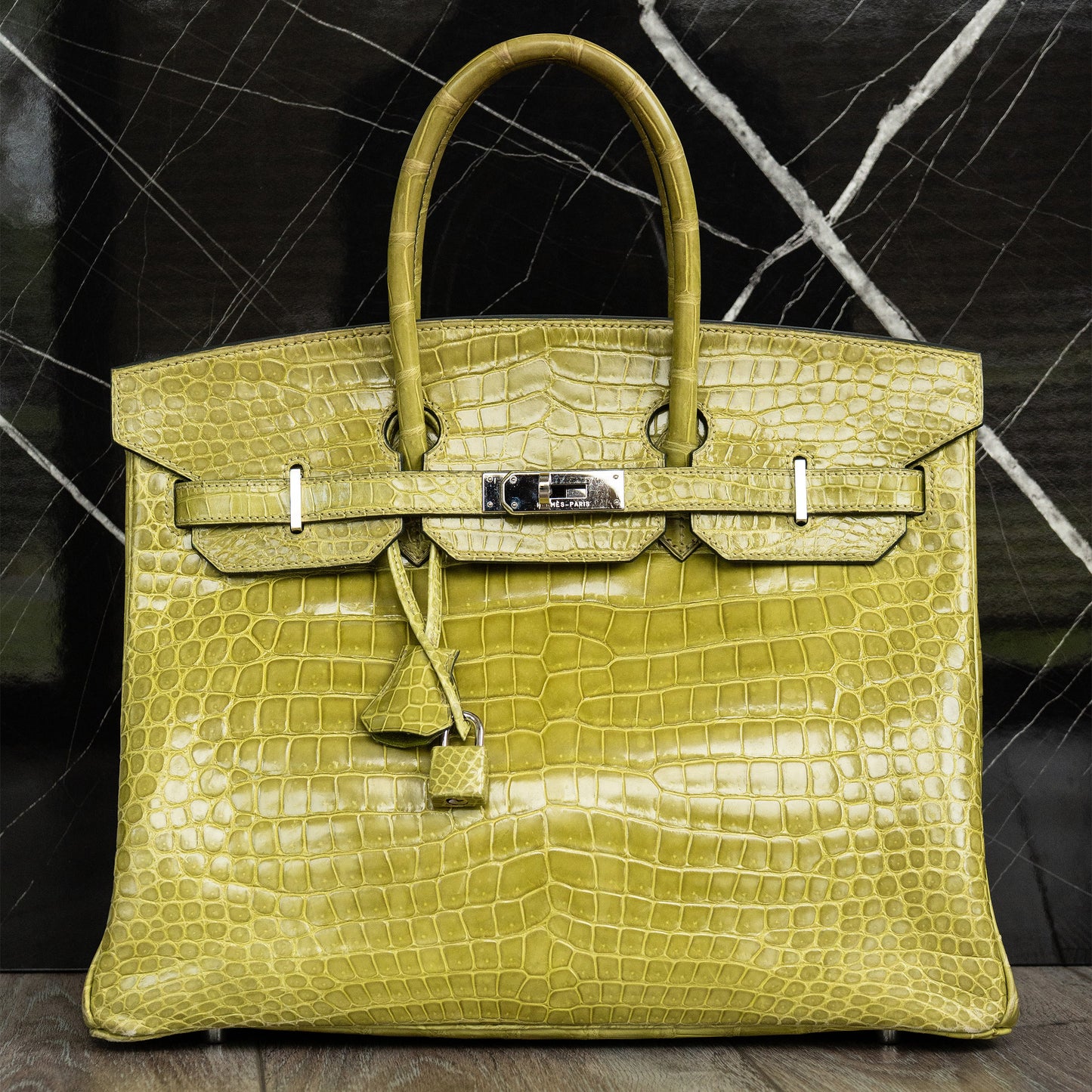 Hermes Birkin 35 Handbag Vert Anis Shiny Crocodile Porosus Palladium Hardware