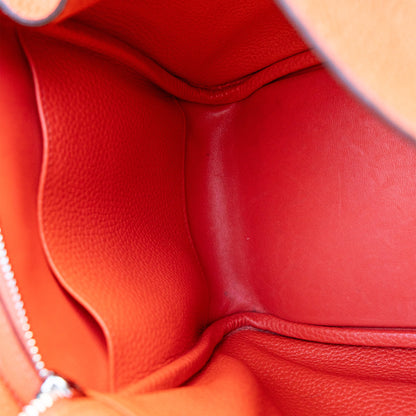 Hermes Lindy 30 Orange Red Clemence Leather Silver Hardware Shoulder Bag