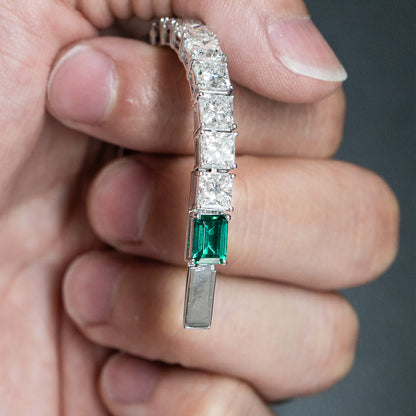 18k White Gold Princess Cut LAB GROWN Diamond & Emerald Tennis Bracelet