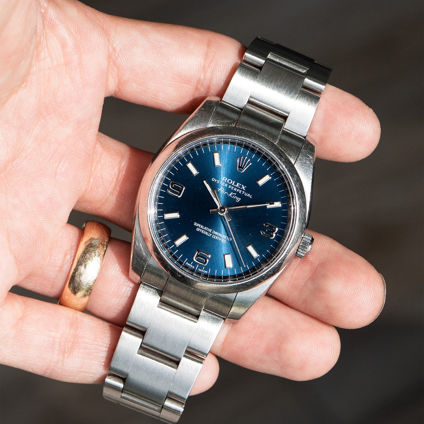 Rolex 114200 Oyster Perpetual Air-King Blue Dial Stainless Steel Watch