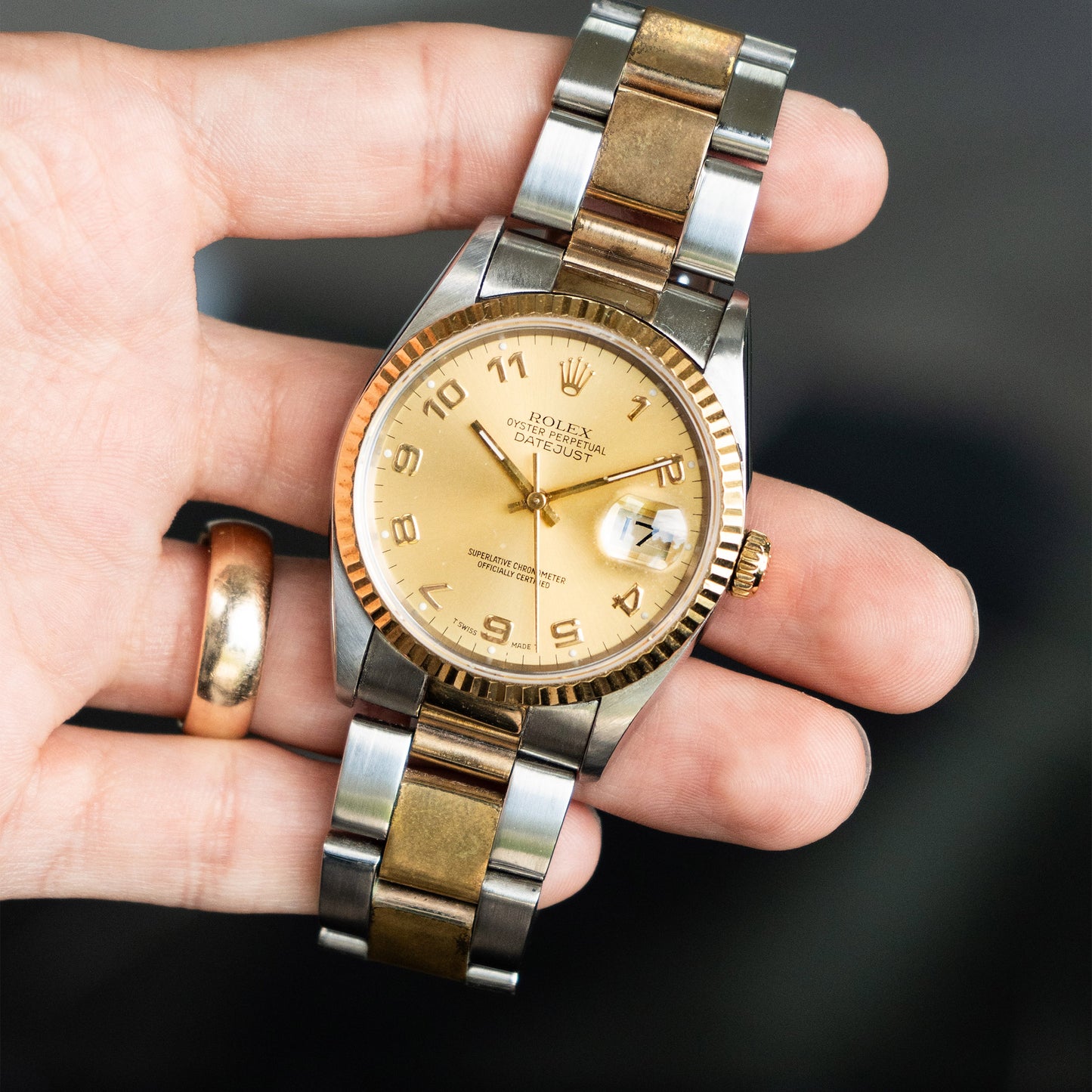 Rolex 16233 Datejust Champagne Dial Arabic Dial Two Tone Watch