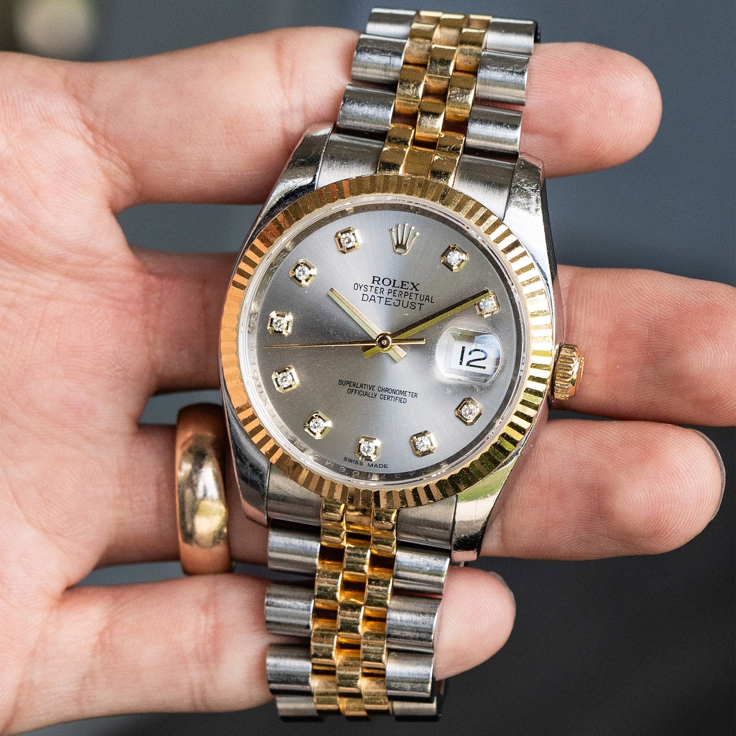 Rolex 116233 Datejust Silver Diamond Dial Two Tone Watch
