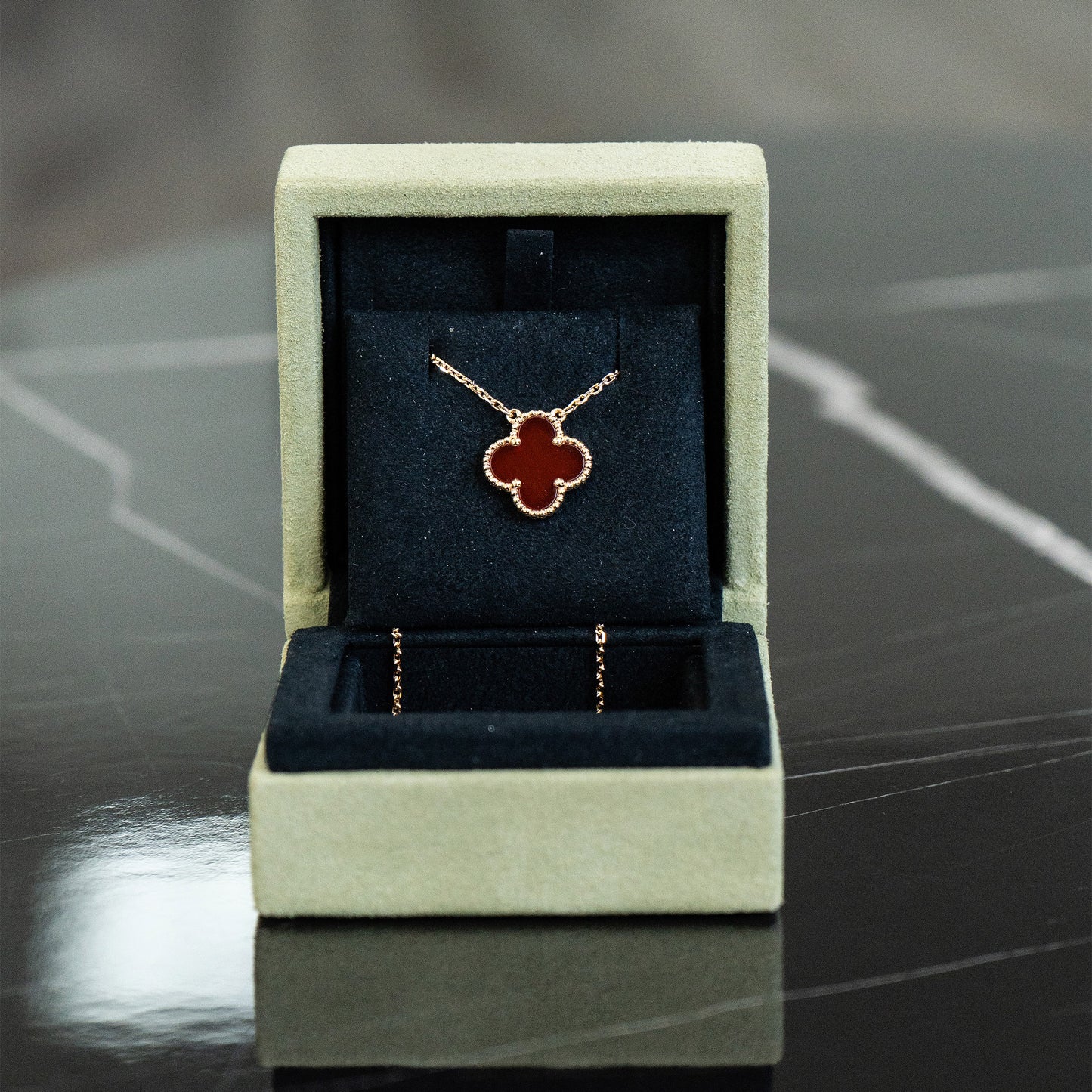 Van Cleef & Arpels Yellow Gold Carnelian Clover Necklace