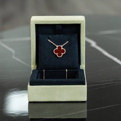 Van Cleef & Arpels Yellow Gold Carnelian Clover Necklace