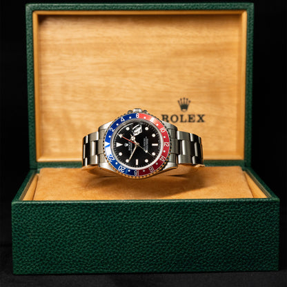 Pre-owned Rolex 16700 GMT-Master "Pepsi" Black Dial Stainless Steel Watch BnP