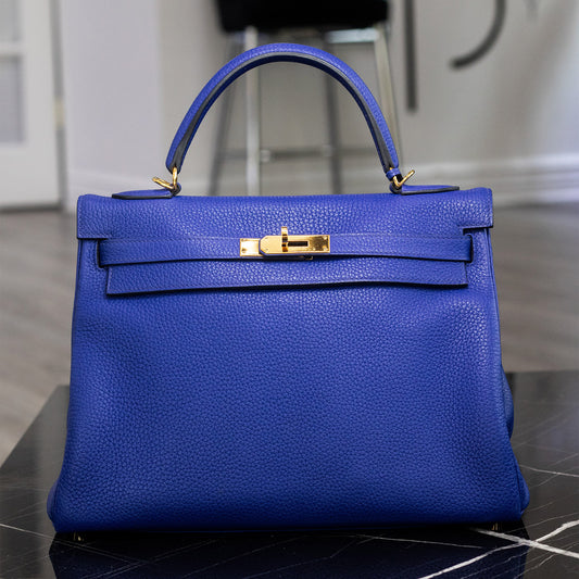 Hermes Kelly 32 Electric Blue Leather Handbag