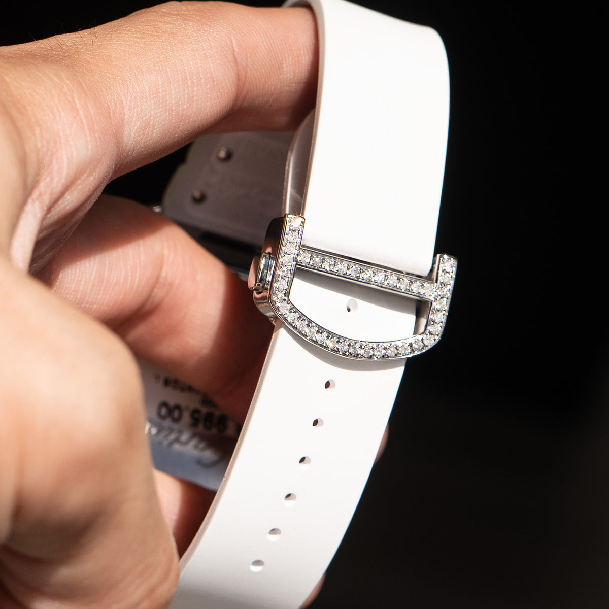 Pre-Owned Cartier Santos Large Diamond Pave Two Tone Custom Watch with White Strap