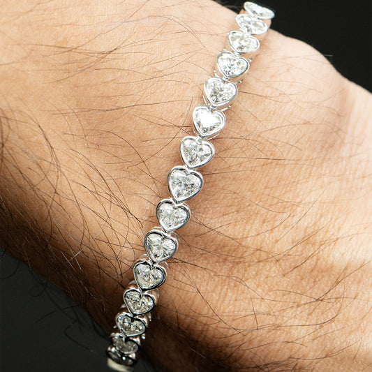 18k White Gold Heart Shape Diamond Halfway Bangle Bracelet