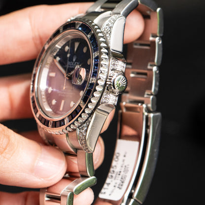 Pre-Owned Rolex 116610LN Submariner Custom Diamond & Sapphire Stainless Steel Watch
