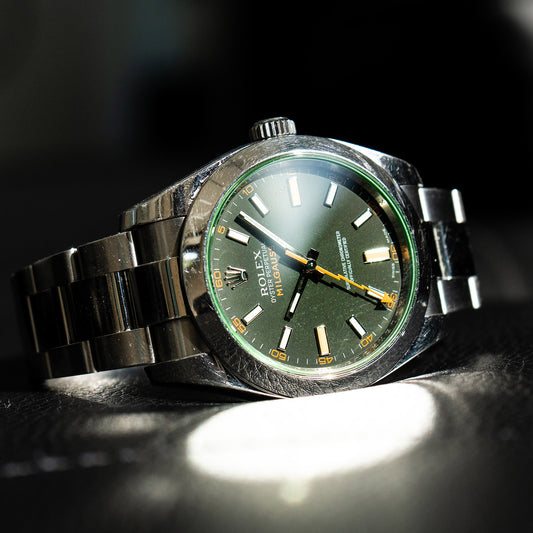 Rolex 116400GV Milgauss Green Crystal Steel Watch