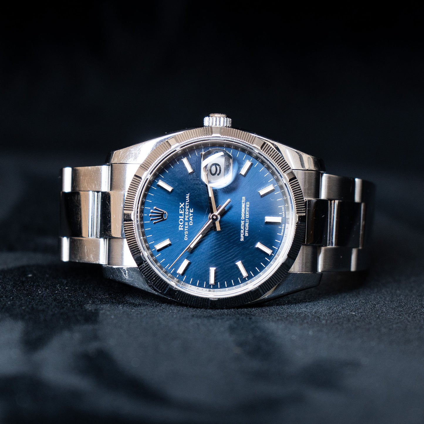 Rolex 115210 Oyster Perpetual 34mm Blue Dial Steel Watch