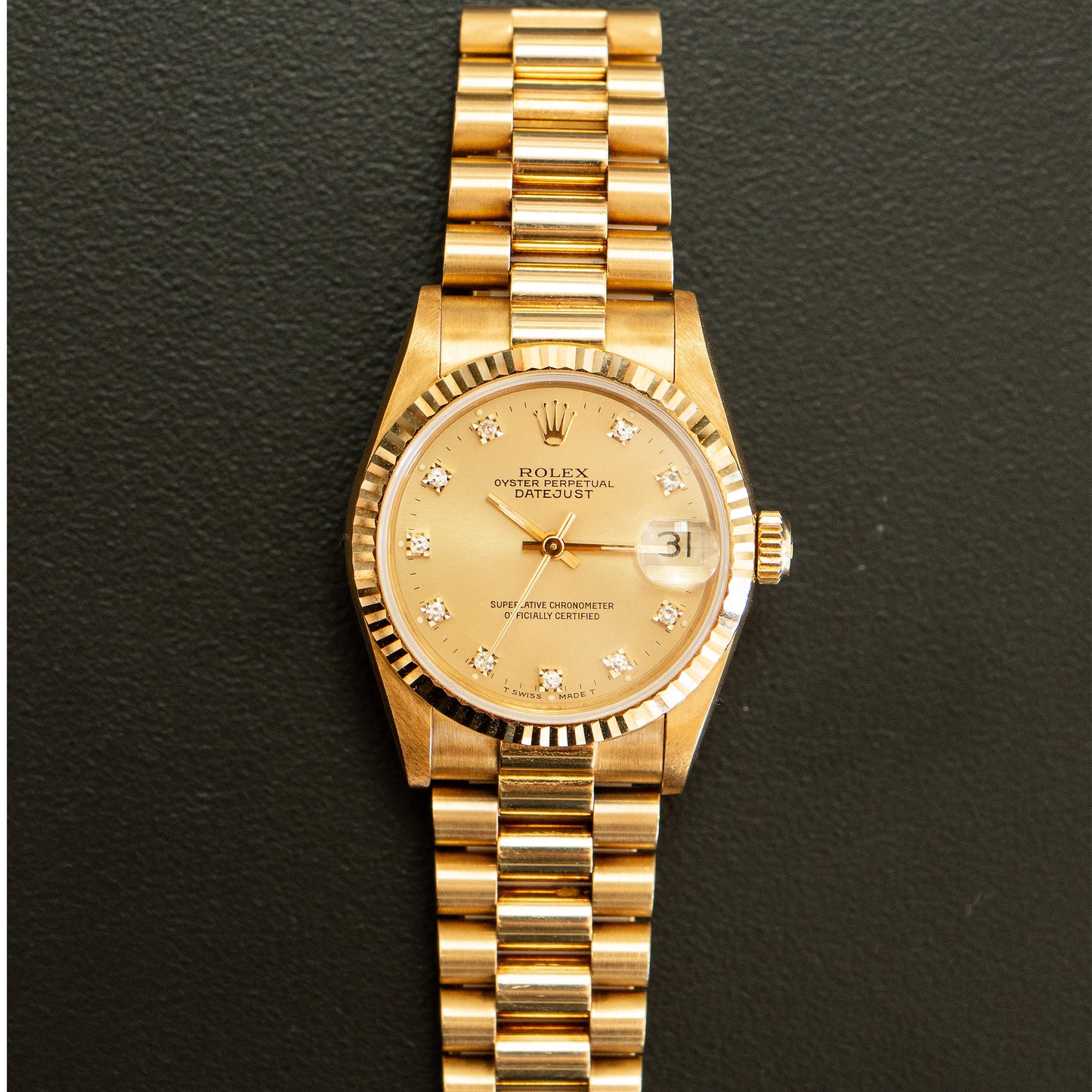 Rolex 68278 Datejust 31 Diamond Dial Yellow Gold Presidential Watch