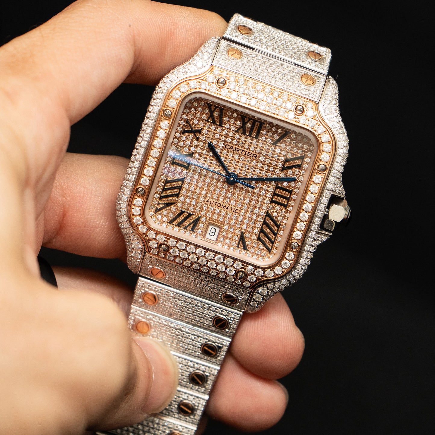 Cartier WSSA0018 Santos Two Tone Diamond Bustdown Watch