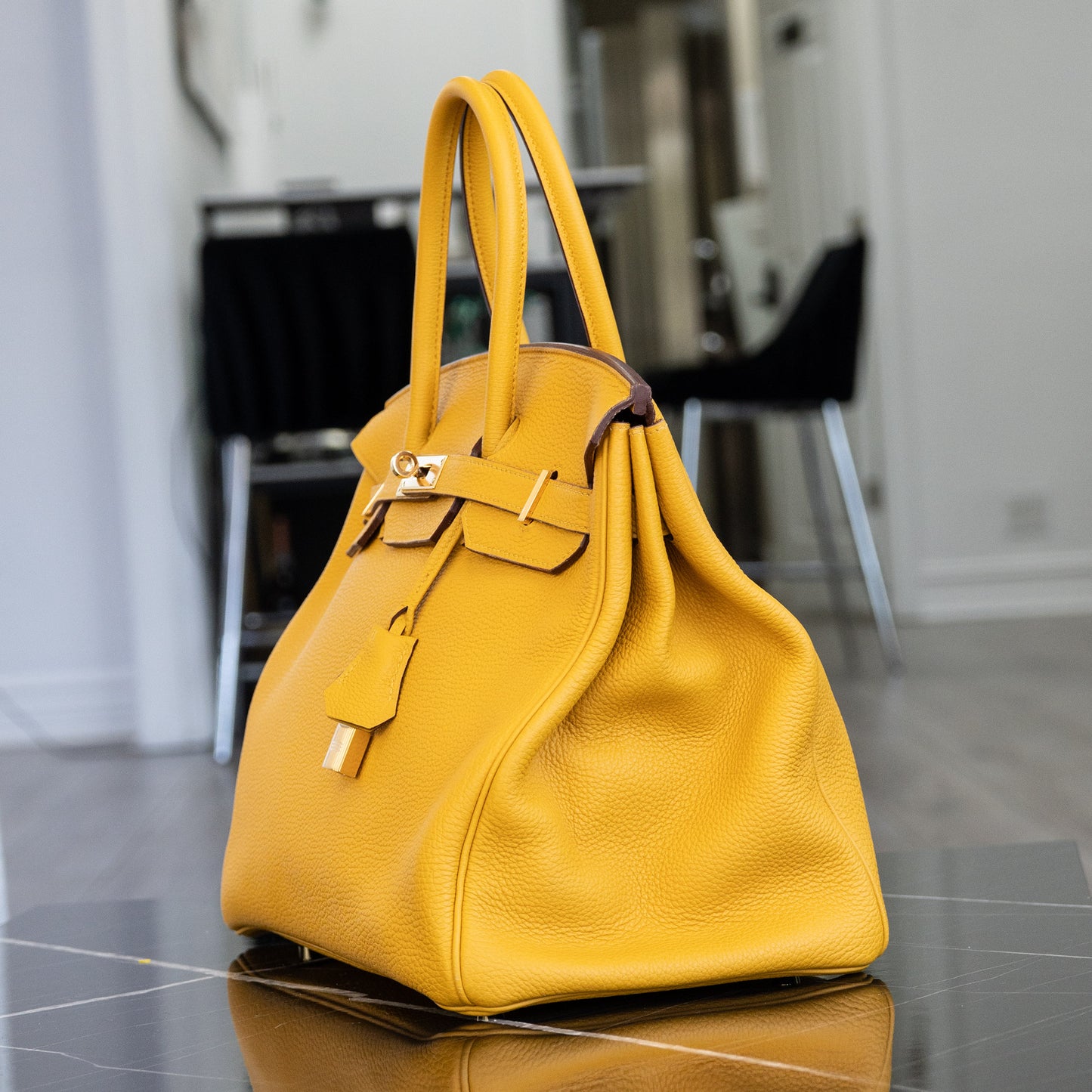 Hermes Birkin 35 Yellow Jaune Ambre Togo Handbag