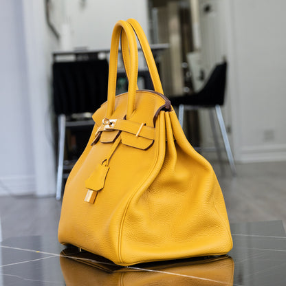 Hermes Birkin 35 Yellow Jaune Ambre Togo Handbag