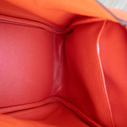 Hermes Lindy 30 Orange Red Clemence Leather Silver Hardware Shoulder Bag