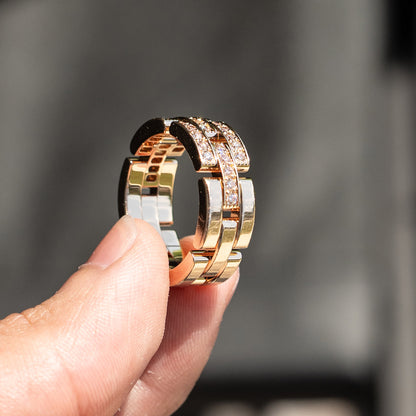 Cartier Maillon Panthere 18K Rose Gold Diamond Three Row Ring