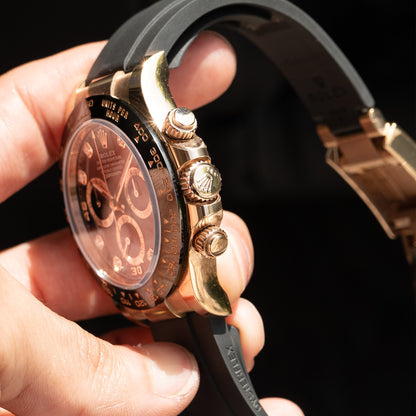 Rolex 116515 Cosmograph Daytona Rose Gold Black Diamond Dial Oyster Flex Watch