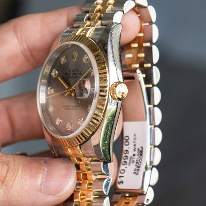 Rolex 116233 Datejust Silver Diamond Dial Two Tone Watch