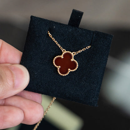 Van Cleef & Arpels Yellow Gold Carnelian Clover Necklace