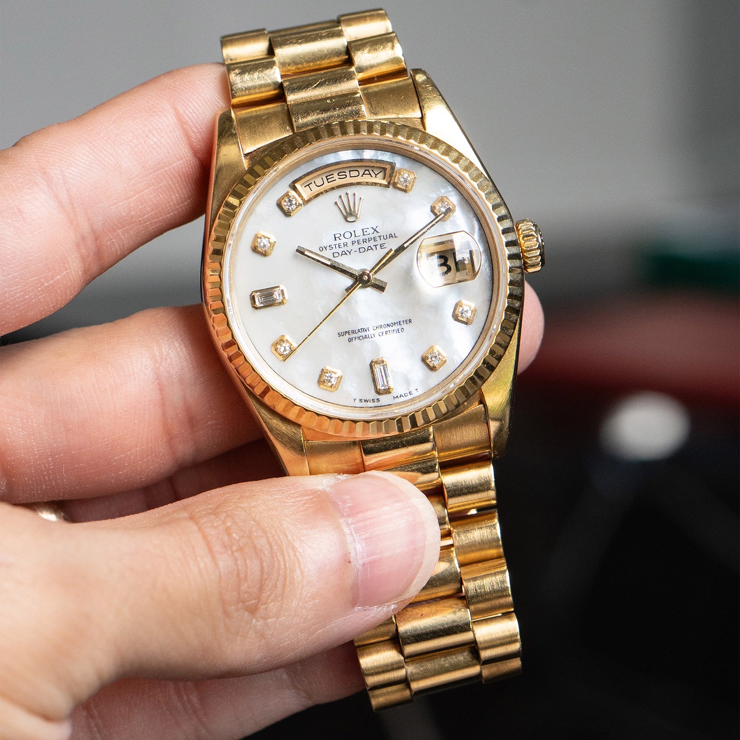 Rolex Rolex 18238 Day-Date Gold Mother of Pearl Diamond Dial Watch