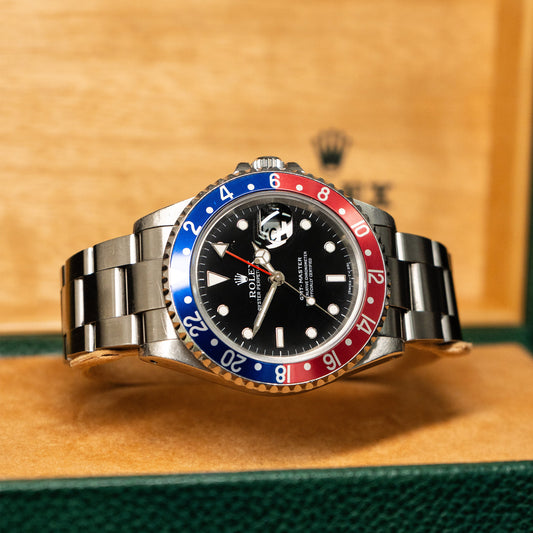 Pre-owned Rolex 16700 GMT-Master "Pepsi" Black Dial Stainless Steel Watch BnP