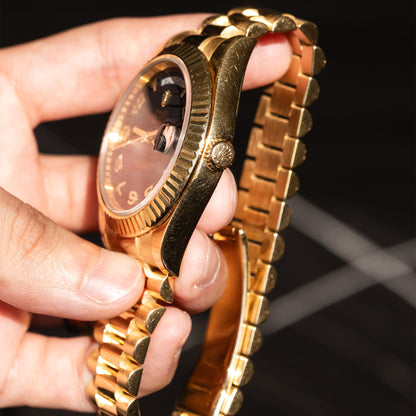 Pre-Owned Rolex 218238 Day-Date II Yellow Gold Black Arabic Wave Dial Presidential Watch