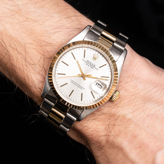 Rolex 1505 Oyster Perpetual Date 34mm Silver Dial Two Tone Watch
