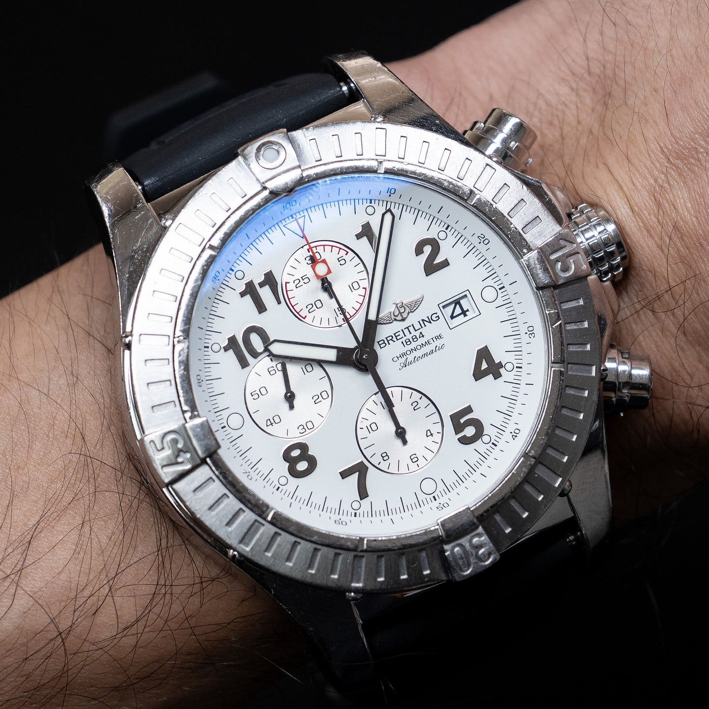 Breitling a13370 Super Avenger White Dial Stainless Steel Watch