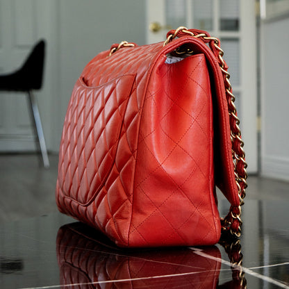 Chanel Classic Flap Red Lambskin Leather Gold-tone Hardware