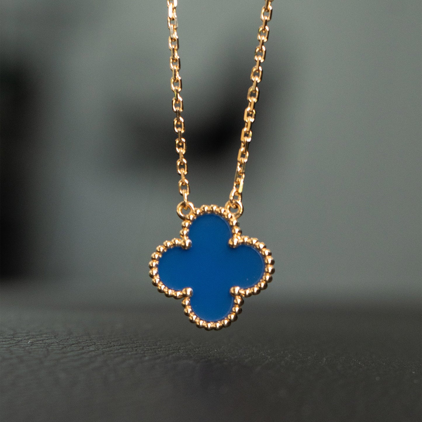 Van Cleef Vintage Alhambra Blue Agate Single Motif Necklace