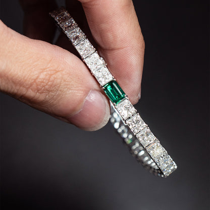 18k White Gold Princess Cut LAB GROWN Diamond & Emerald Tennis Bracelet