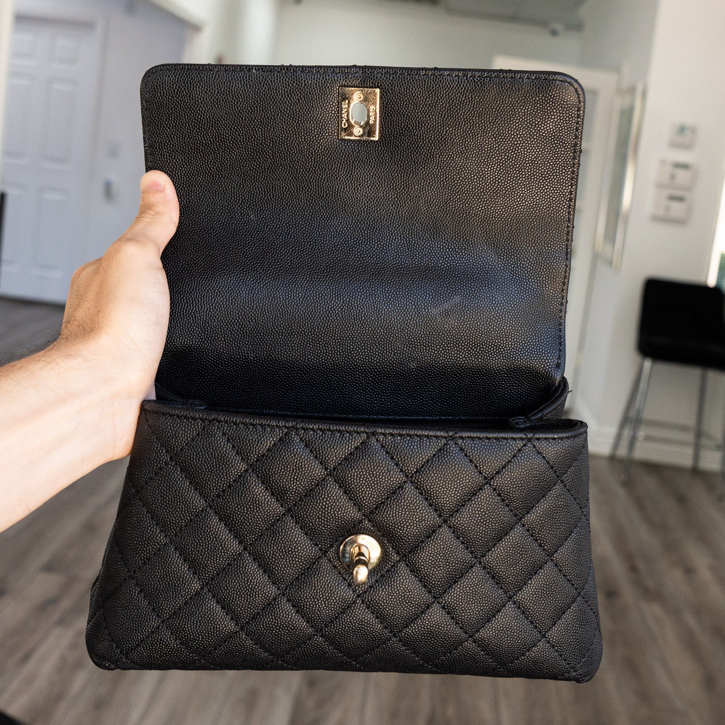 Chanel Coco Handle Black Caviar Leather Quilted Flap Bag