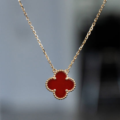 Van Cleef & Arpels Yellow Gold Carnelian Clover Necklace