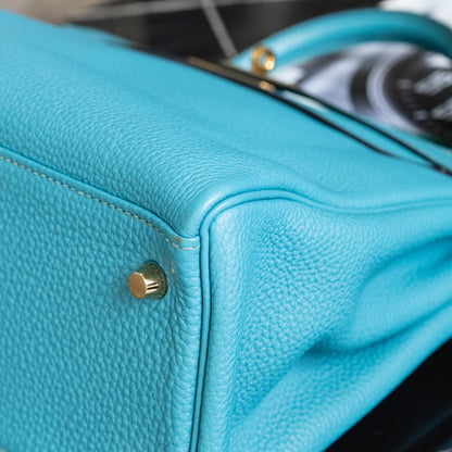 Pre-Owned Hermes Kelly 32 Blue Izmir Retourne Handbag