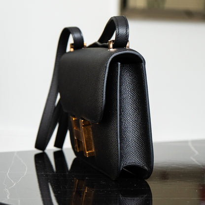Hermès Black Epsom Constance Elan Handbag Rose Gold Hardware