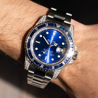 Pre-Owned Rolex 116610LN Submariner Custom Diamond & Sapphire Stainless Steel Watch