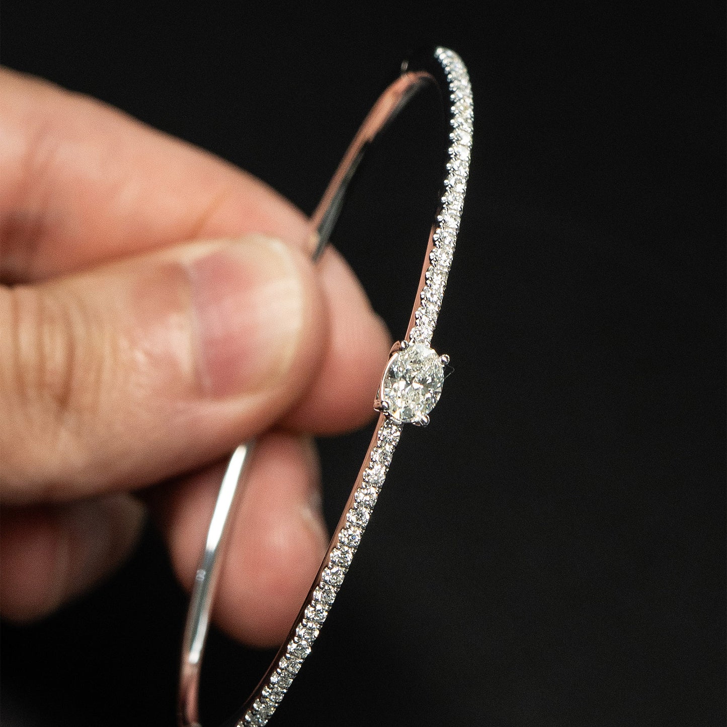 18k White Gold Oval Diamond Pave Bangle Bracelet
