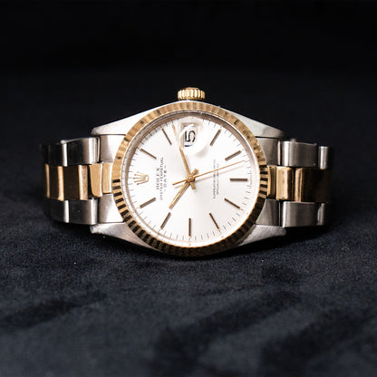 Rolex 1505 Oyster Perpetual Date 34mm Silver Dial Two Tone Watch