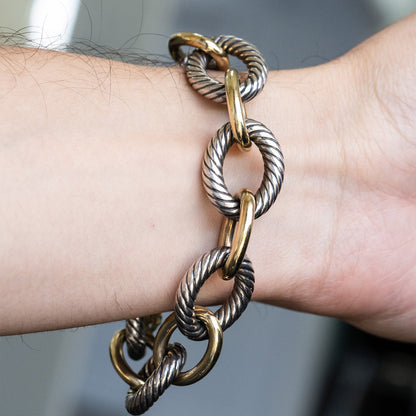 David Yurman Gold Cable Bracelet Sterling Silver 18k Oval Link Large Size