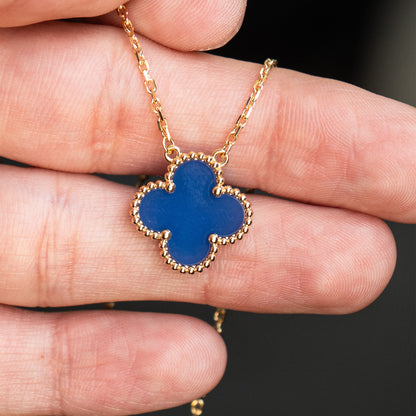 Van Cleef Vintage Alhambra Blue Agate Single Motif Necklace